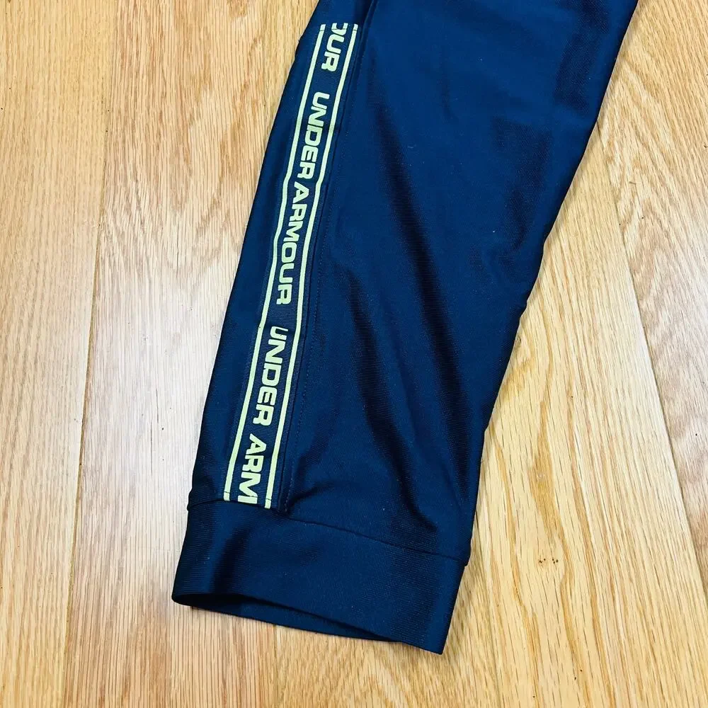 Under Armour Boy's Jogger Pants Athletic Blue Neon Green Heat Gear Fitted Large